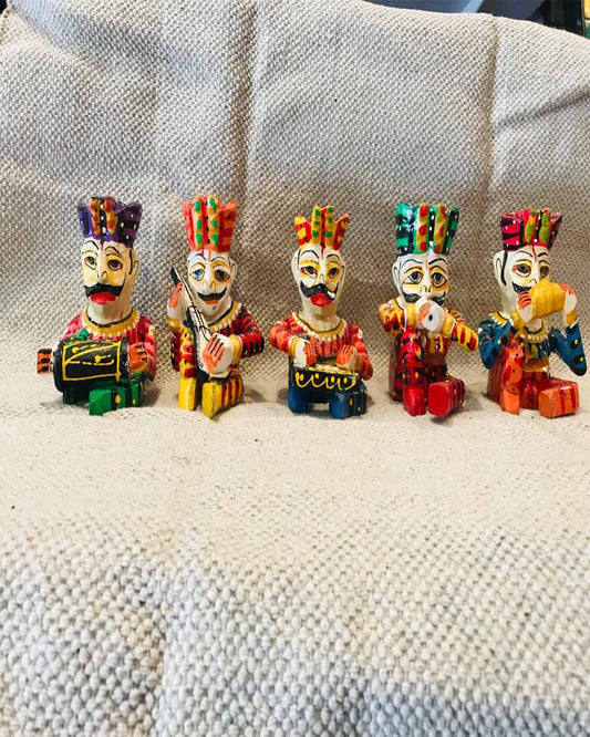 Set of 5 Mini Wooden Musician Figurines - Folk Art Table Decor