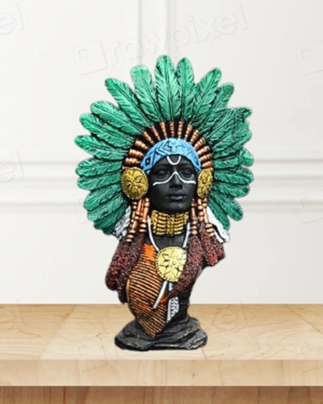 Colorful Native American Chief Bust Statue