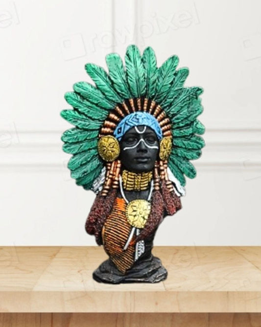 Colorful Native American Chief Bust Statue