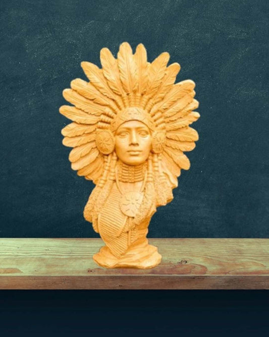 Tan Faux Wood Native American Chief Bust Statue