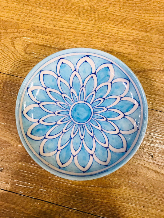 Minimalist Light Blue Geometric Mandala Blue Pottery Decorative Plate (8 Inch)
