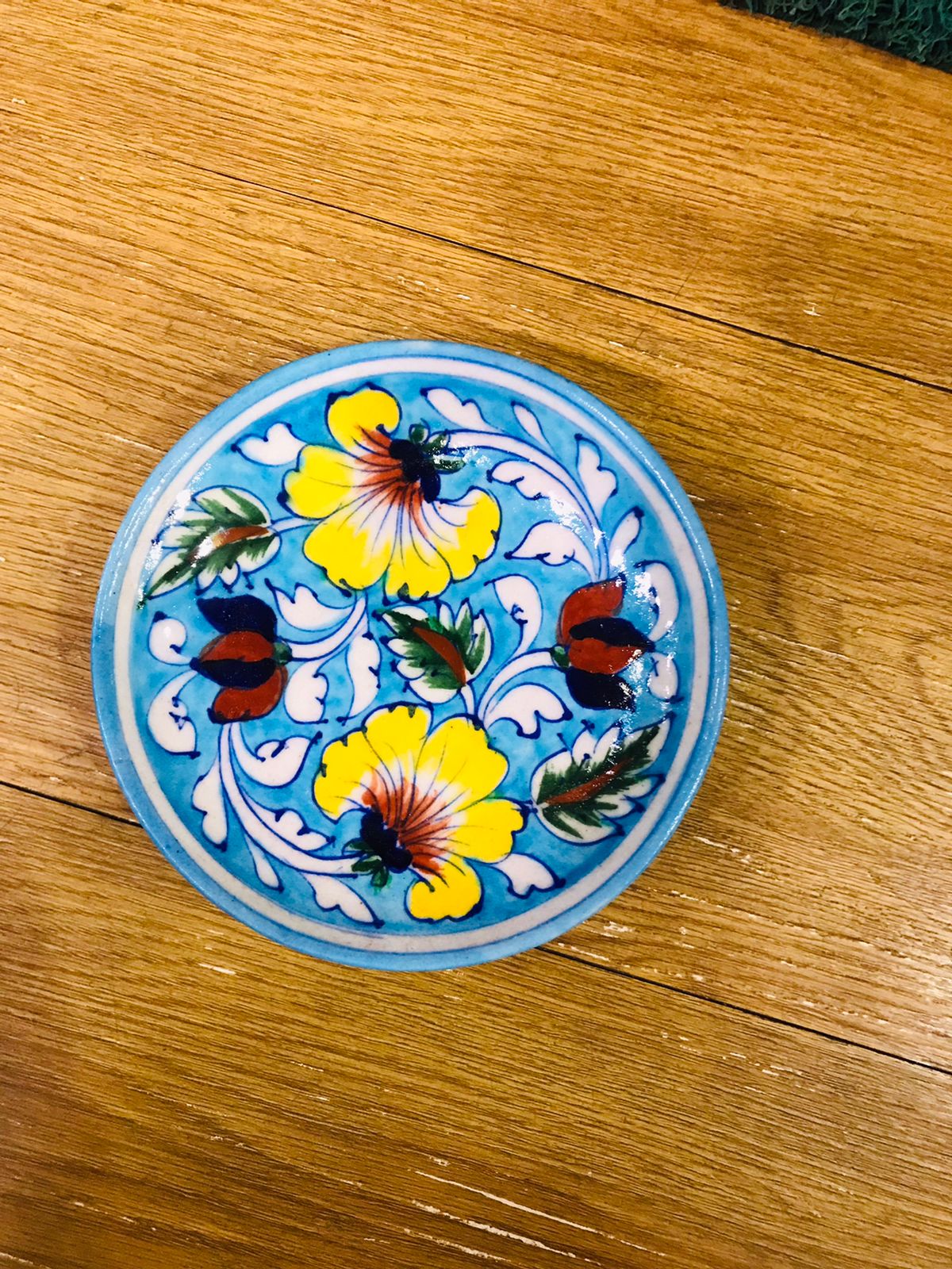 Blue Pottery Style Ceramic Plate | Small Appetizer/Coaster | Handcrafted Floral Design