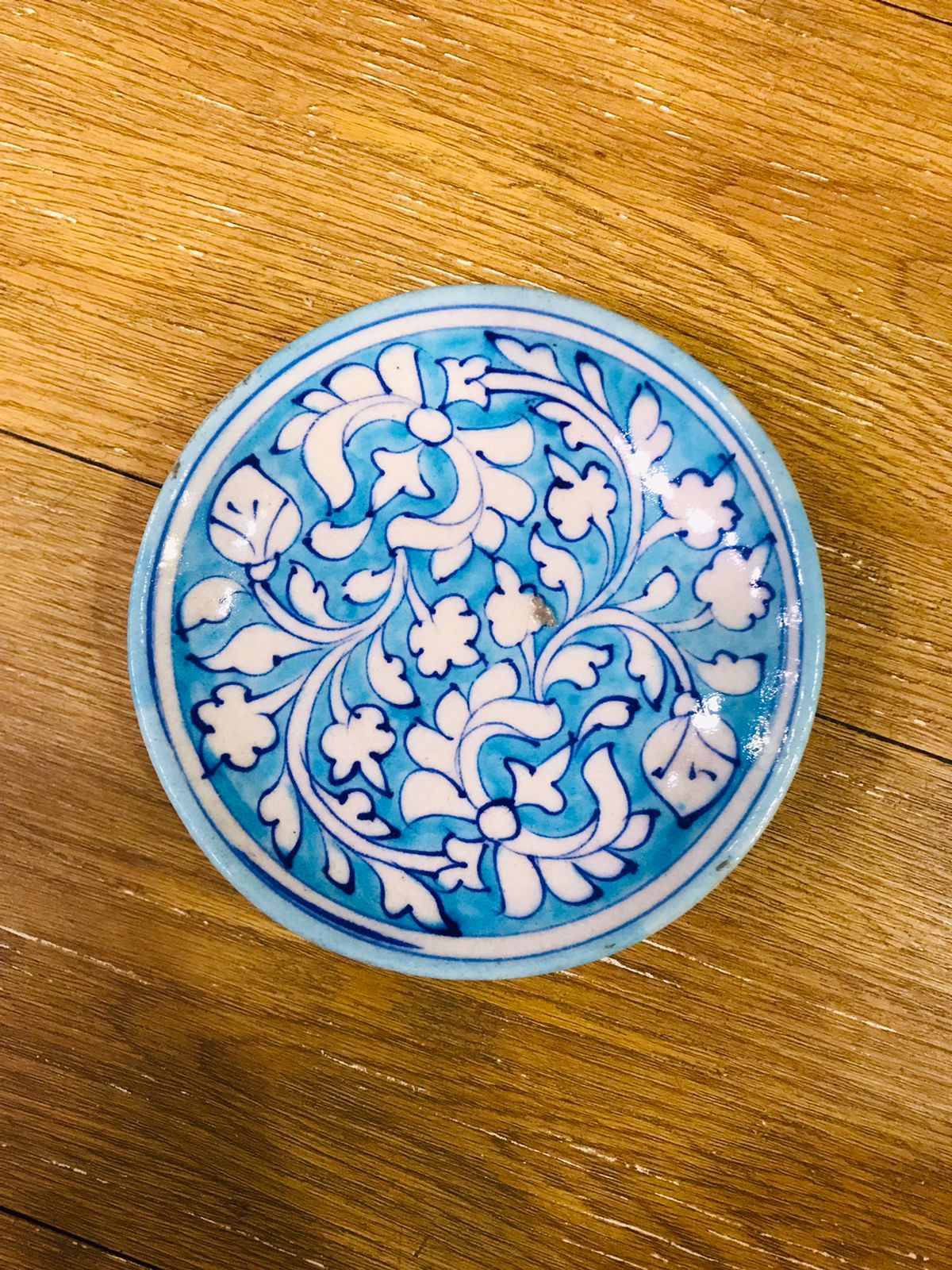 Blue Pottery Style Ceramic Plate | Small Appetizer/Coaster | Handcrafted Floral Design