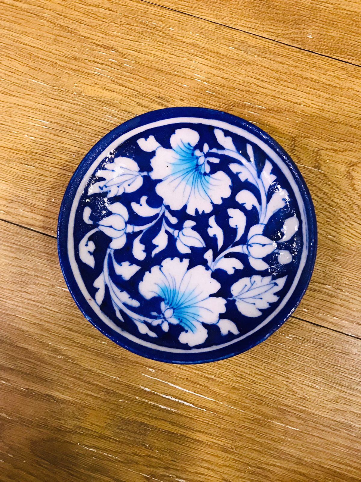 Blue Pottery Style Ceramic Plate | Small Appetizer/Coaster | Handcrafted Floral Design