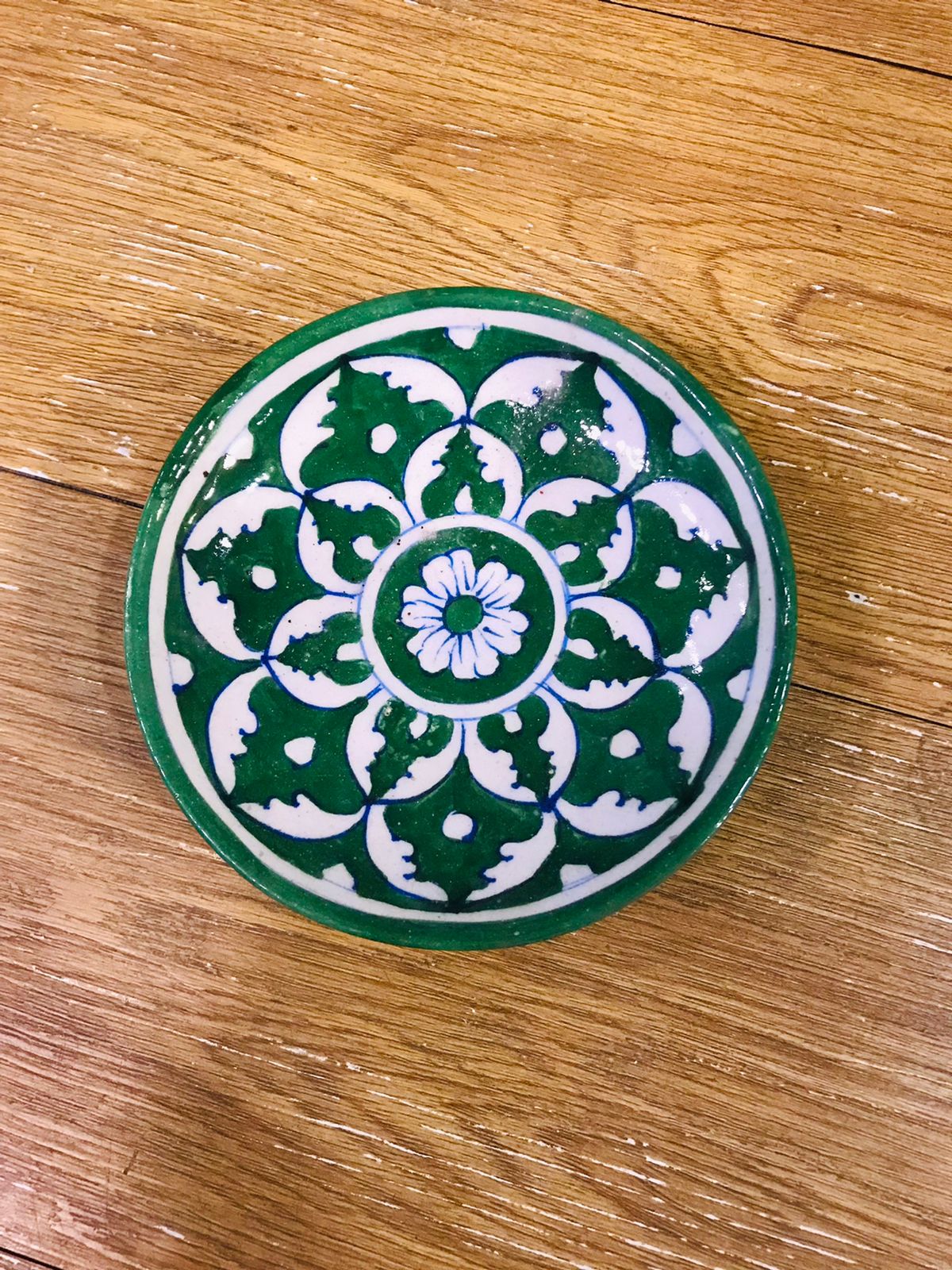 Blue Pottery Style Ceramic Plate | Small Appetizer/Coaster | Handcrafted Floral Design