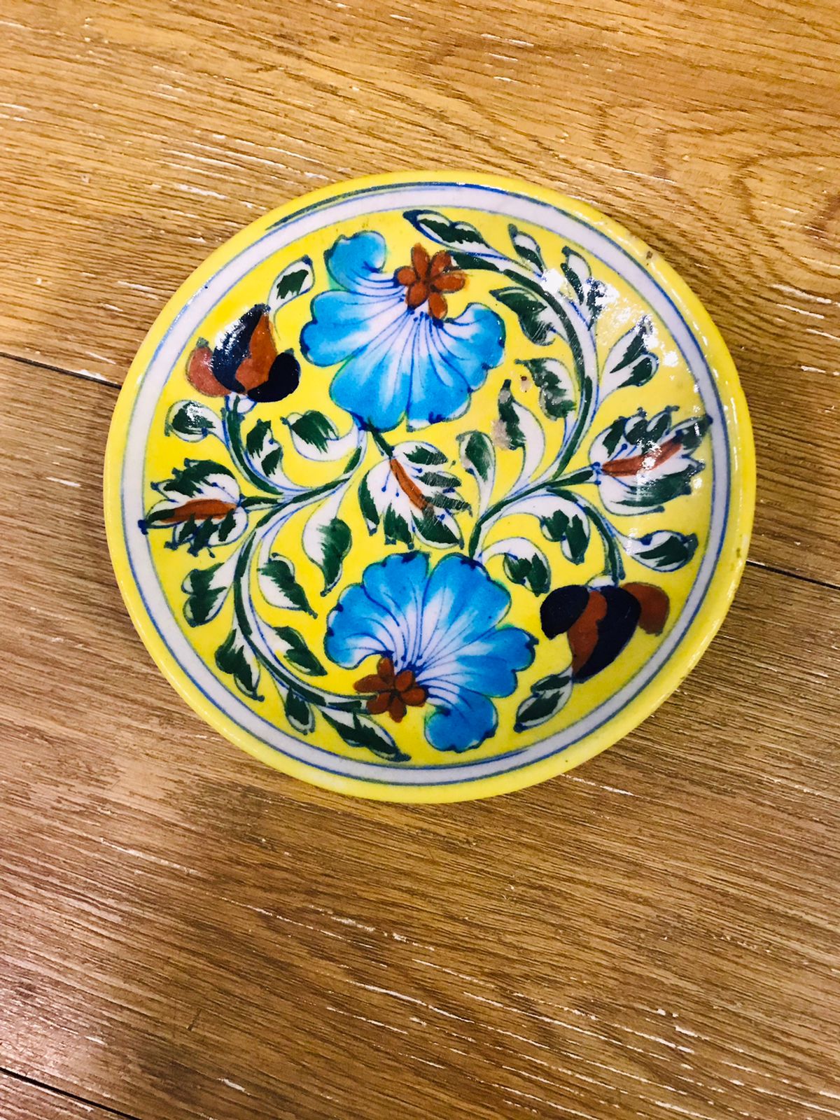 Blue Pottery Style Ceramic Plate | Small Appetizer/Coaster | Handcrafted Floral Design