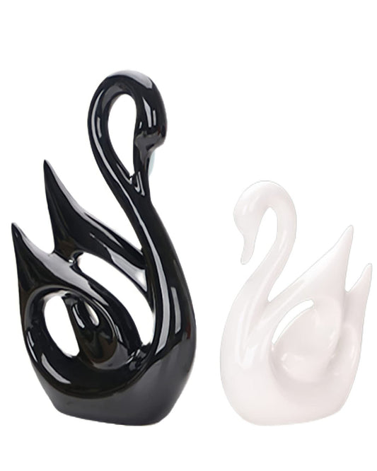 Modern Ceramic Swan Couple Decor | Minimalist Black and White Home Accent