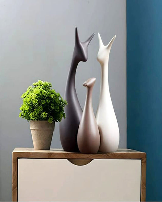 Abstract Ceramic Deer Family Sculptures (Set of 3) | Modern Farmhouse Decor