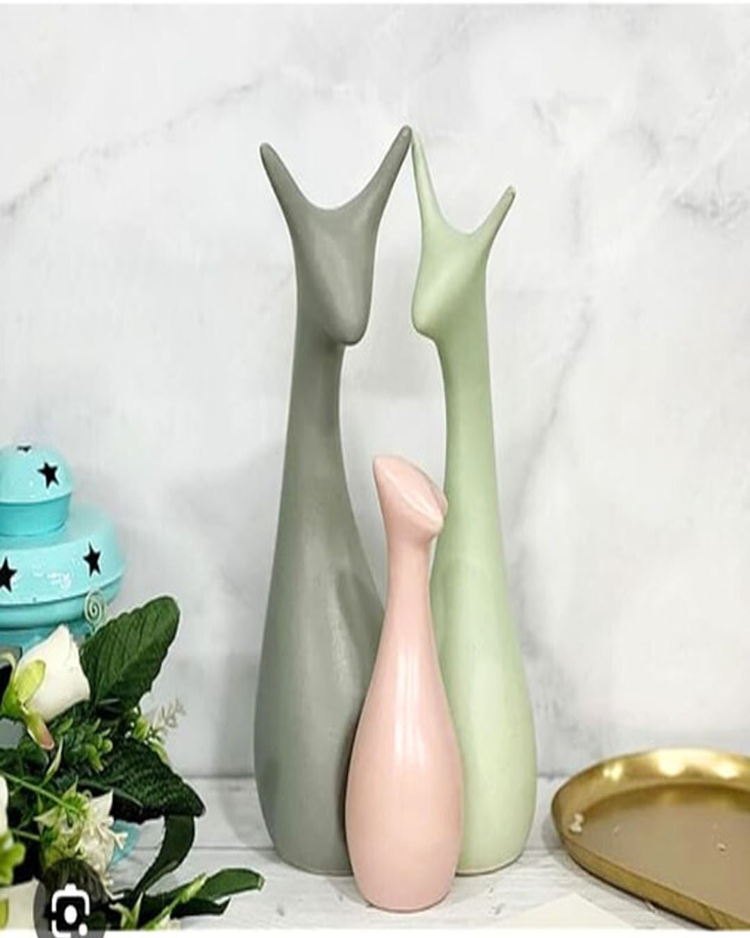 Set of 3 Minimalist Deer Vases - Pastel Ceramic Fawn Figurines for Modern Home Décor