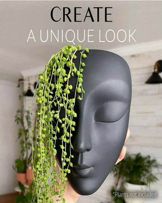 Matte Black Modern Wall Planter - Abstract Face Head Vase for Succulents & Vines