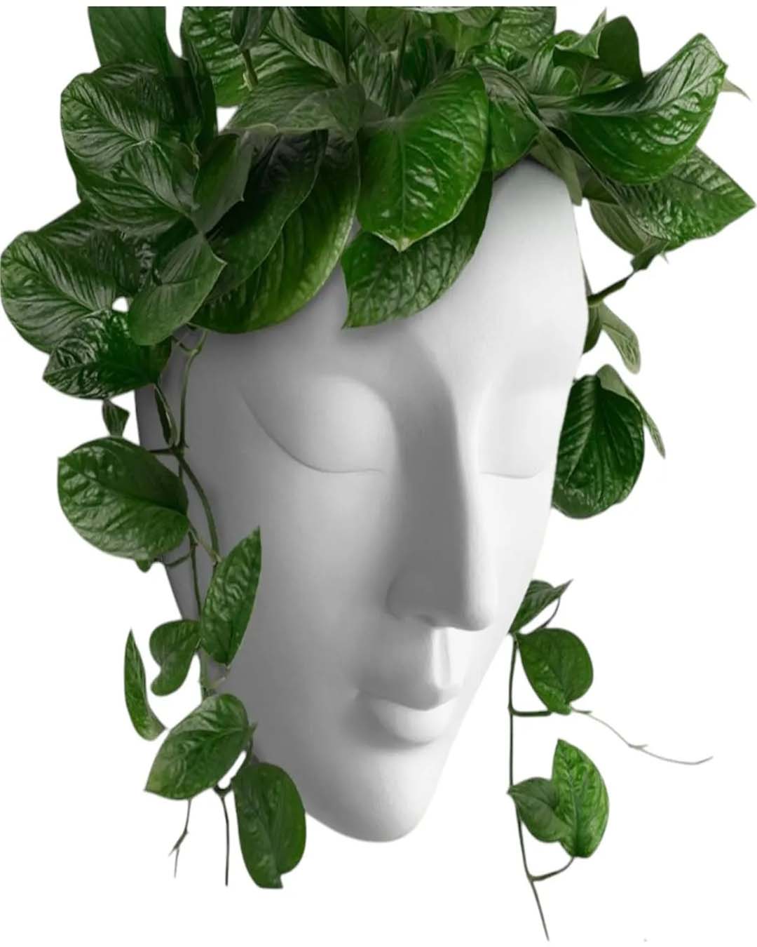 Serene White Wall Face Planter - Ceramic Goddess Head Vase for Trailing Plants