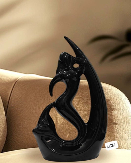 High-Gloss BlackAbstract Figure Sculpture | Modern Ceramic Table Accent