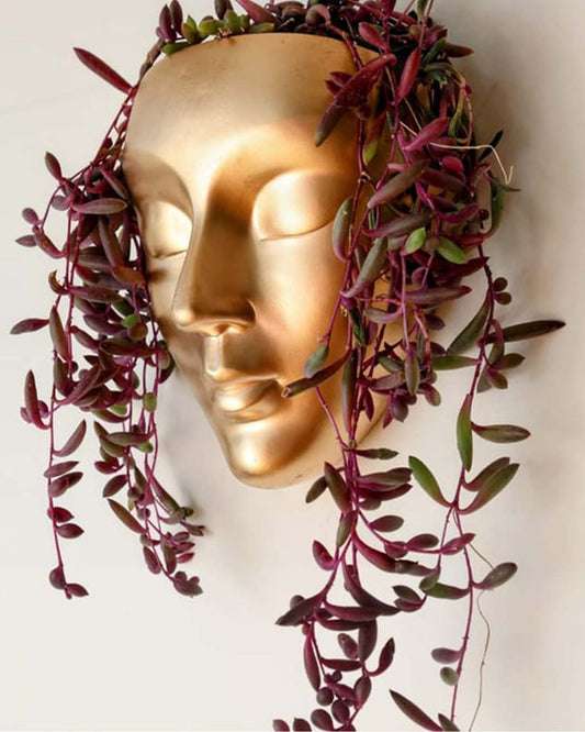 Luxe Gold Ceramic Face Planter - Wall-Mounted Head Vase for Indoor Trailing Plants