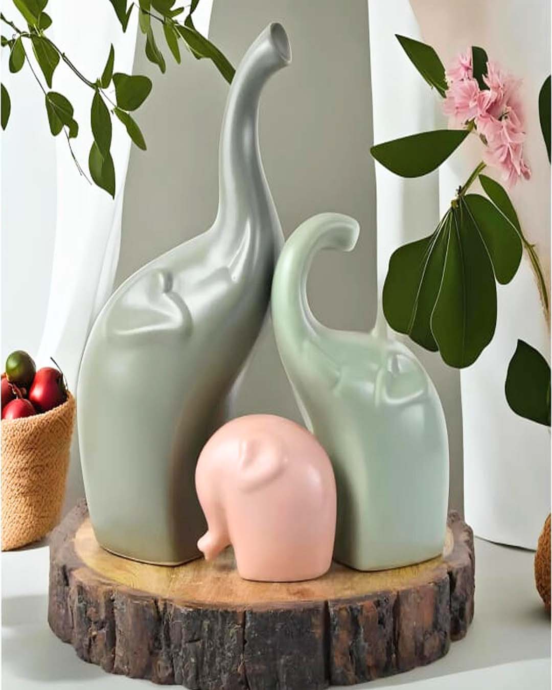 Modern Ceramic Elephant Family Statue Set - Minimalist Home Decor Showpiece