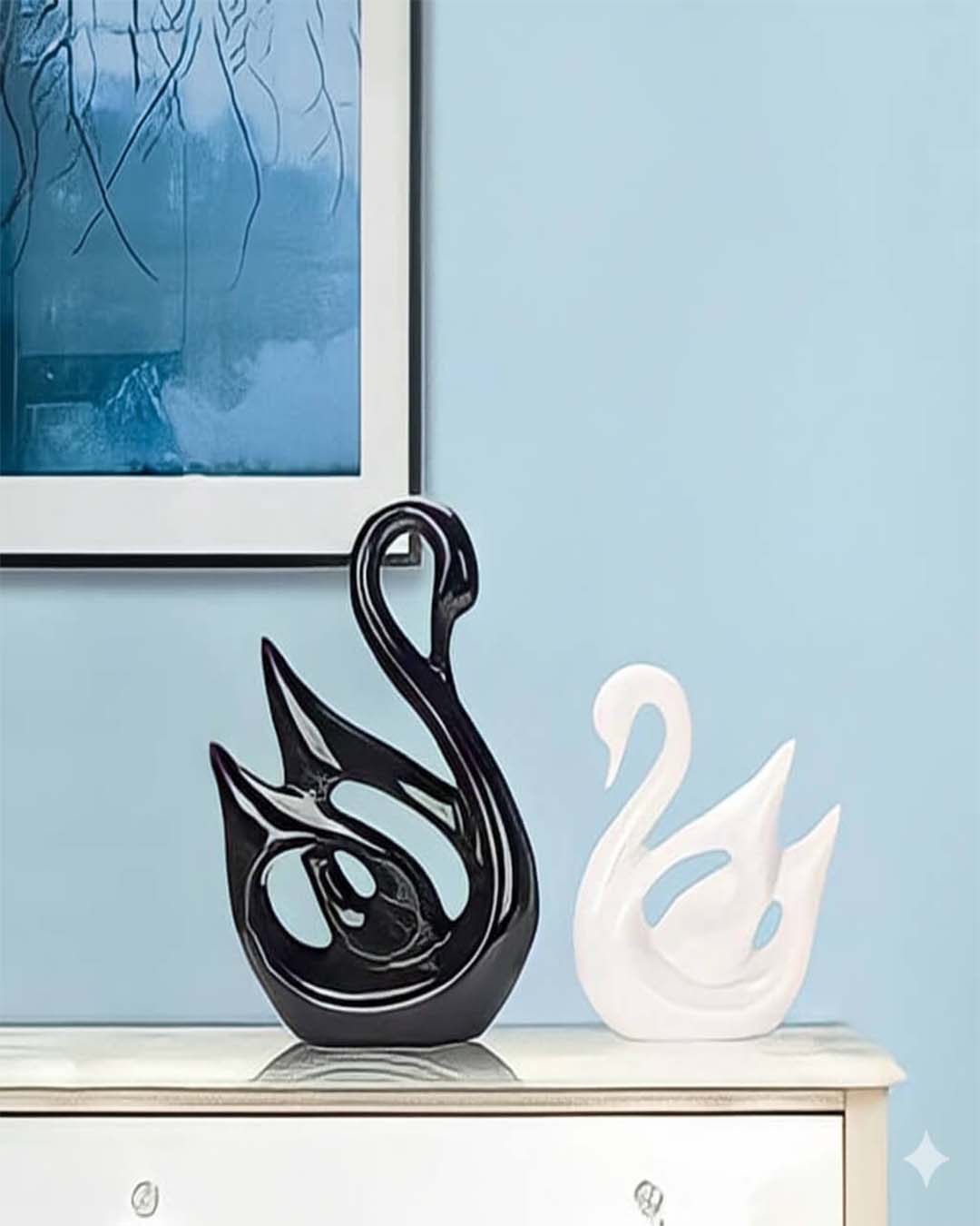 Modern Ceramic Swan Couple Decor | Minimalist Black and White Home Accent