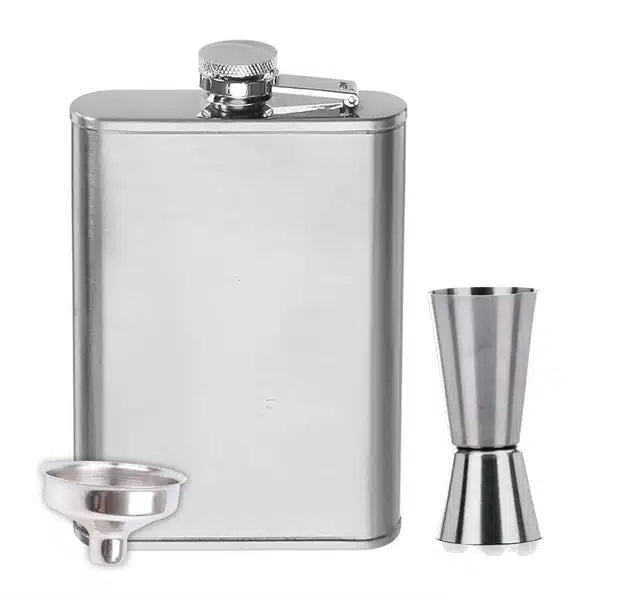 Stainless Steel Pocket Liquor Hip Flask with Funnel (Silver, Set of 1)