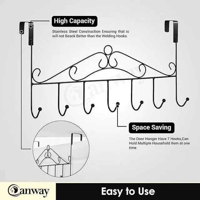 Door Hanger with 7 Hooks Over The Door Hooks,Overdoor Towel Rack,Metal Heavy-Duty Door Hanger Hook Storage Organizer for Hanging