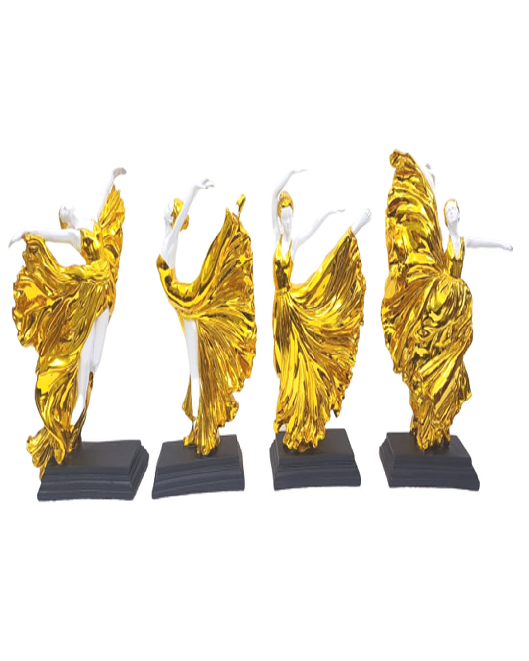 Set of 4 Golden Dancer Ballerina Figurines - Modern Artistic Home Decor