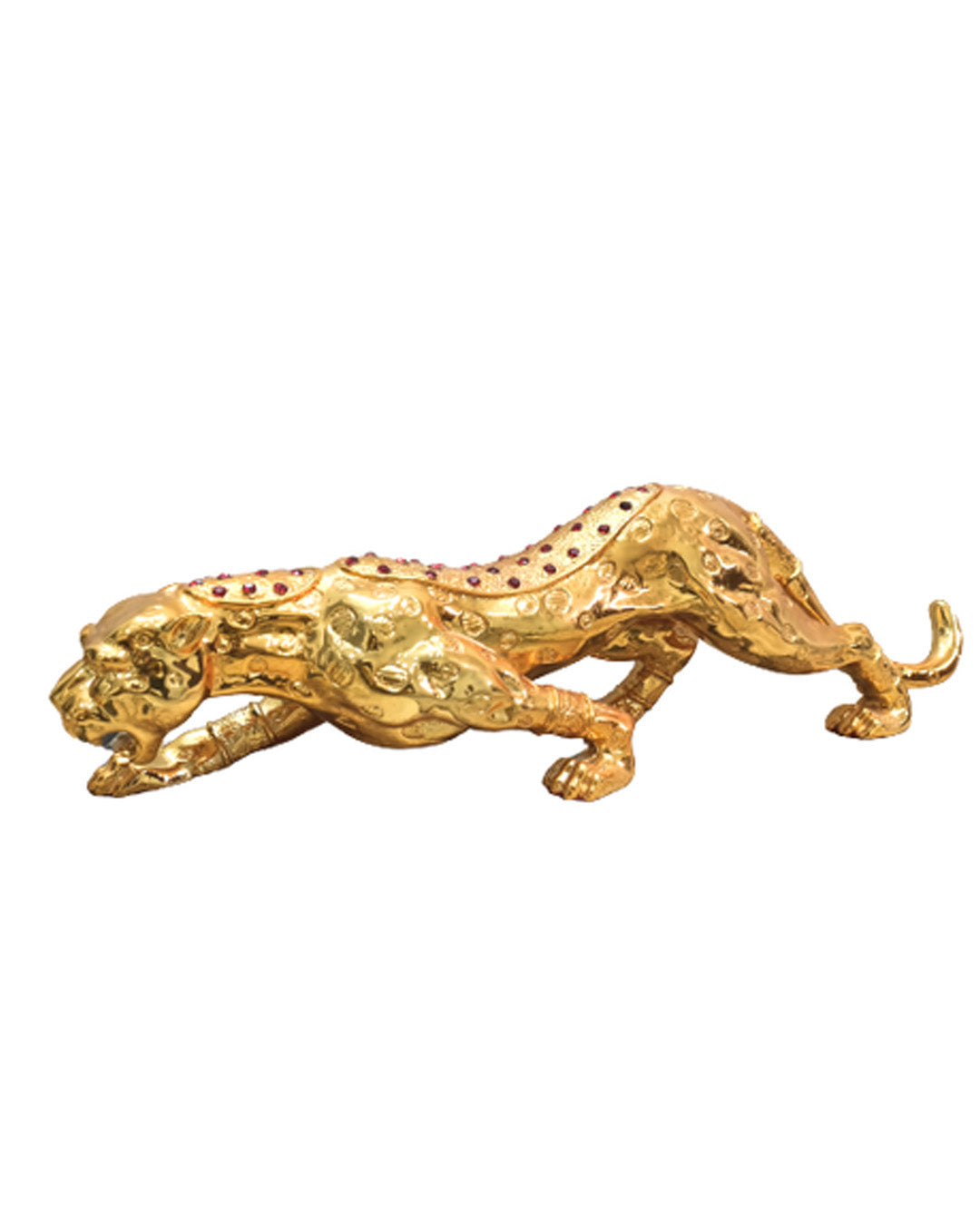 Crouching Jeweled Golden Cheetah Figurine - Luxury Leopard Decor Showpiece
