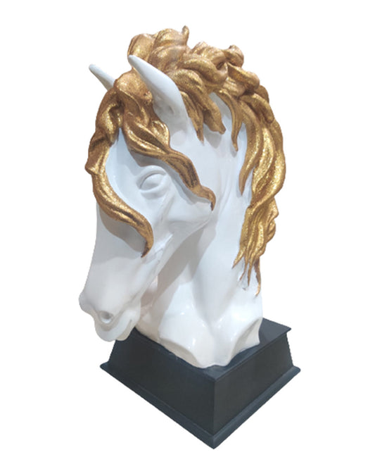 White & Gold Horse Head Sculpture | Elegant Resin Stallion Bust for Home Decor
