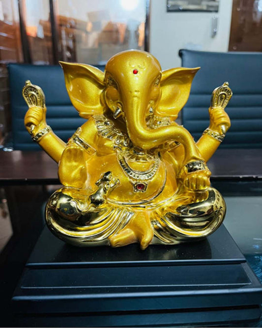 Majestic Large Golden Ganesha Idol - Wealth and Success Statue on Black Base