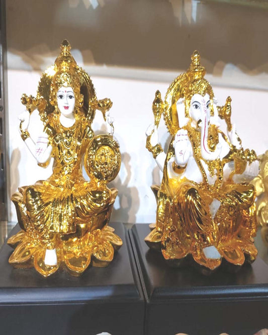 Golden Lakshmi and Ganesha Idol Pair for Diwali & Pooja - Wealth & Prosperity Set