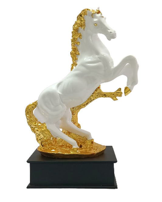 White & Gold Rearing Horse Statue | Vastu Success Showpiece for Home & Office